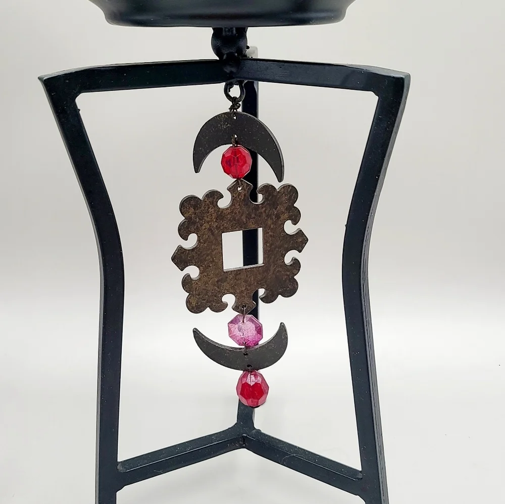 Decorative Black Metal Candle Holders with Red & Pink Accent Charms - Set of 3